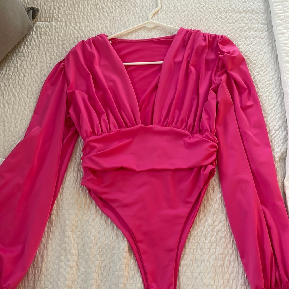 Pink puff sleeve bodysuit